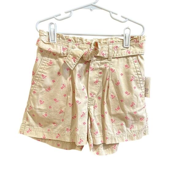NWT $30 Gap Kids Tan Floral Paper Bag Shorts, Sz M (8) (8C) - Picture 1 of 8